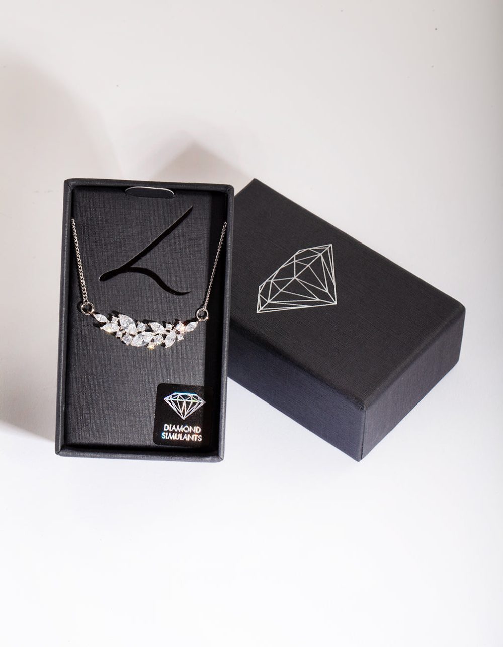 Silver Crystal Navette Cluster Necklace - Image 2