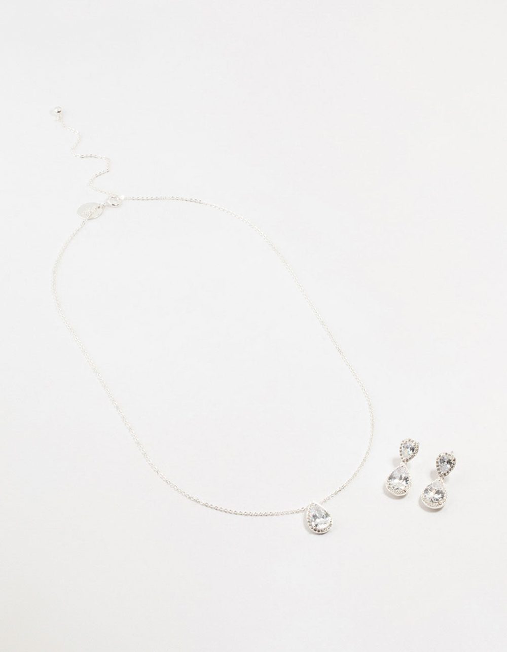 Silver Diamante Teardrop Earrings & Necklace Set - Image 2