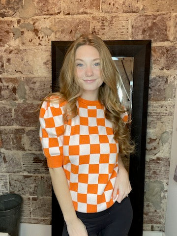 Checkered Gameday Short Sleeve Sweater