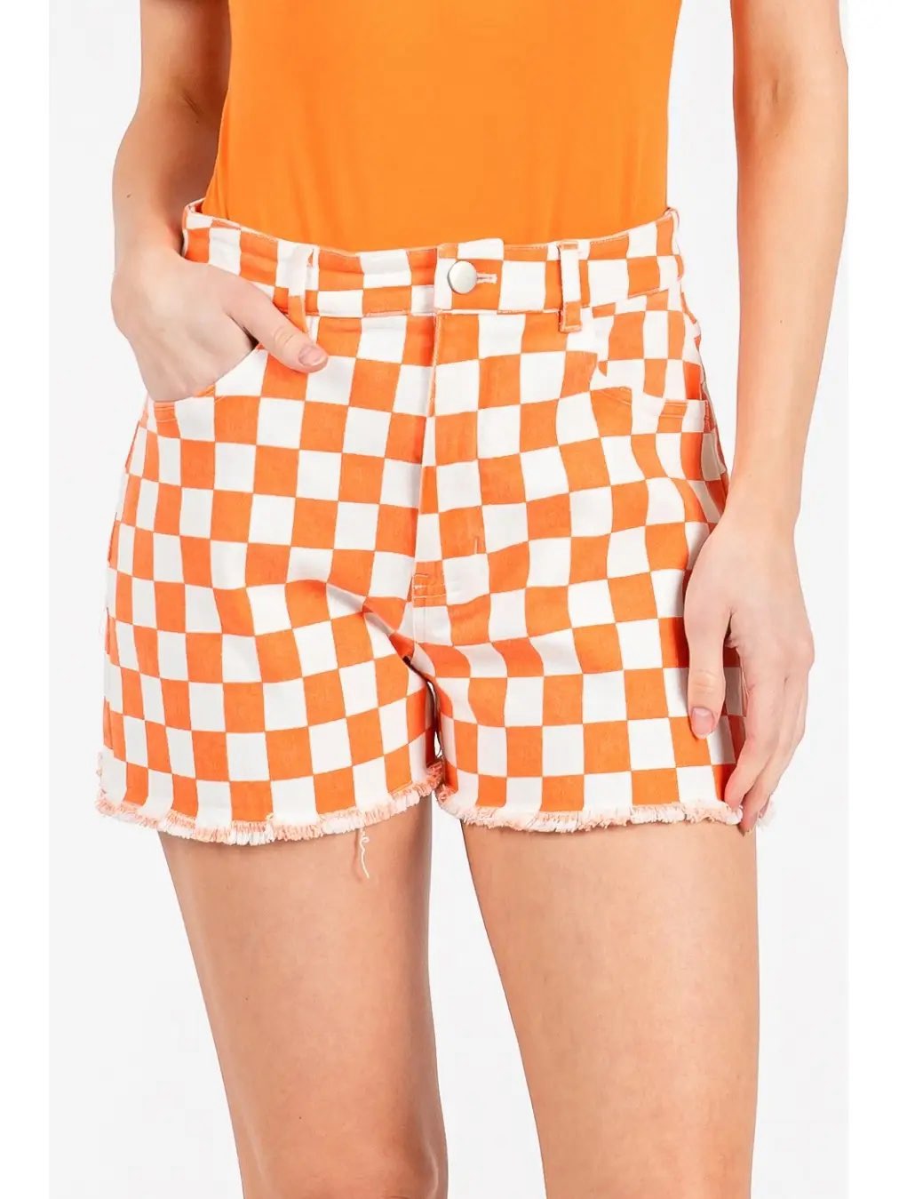 Checkered Frayed Shorts