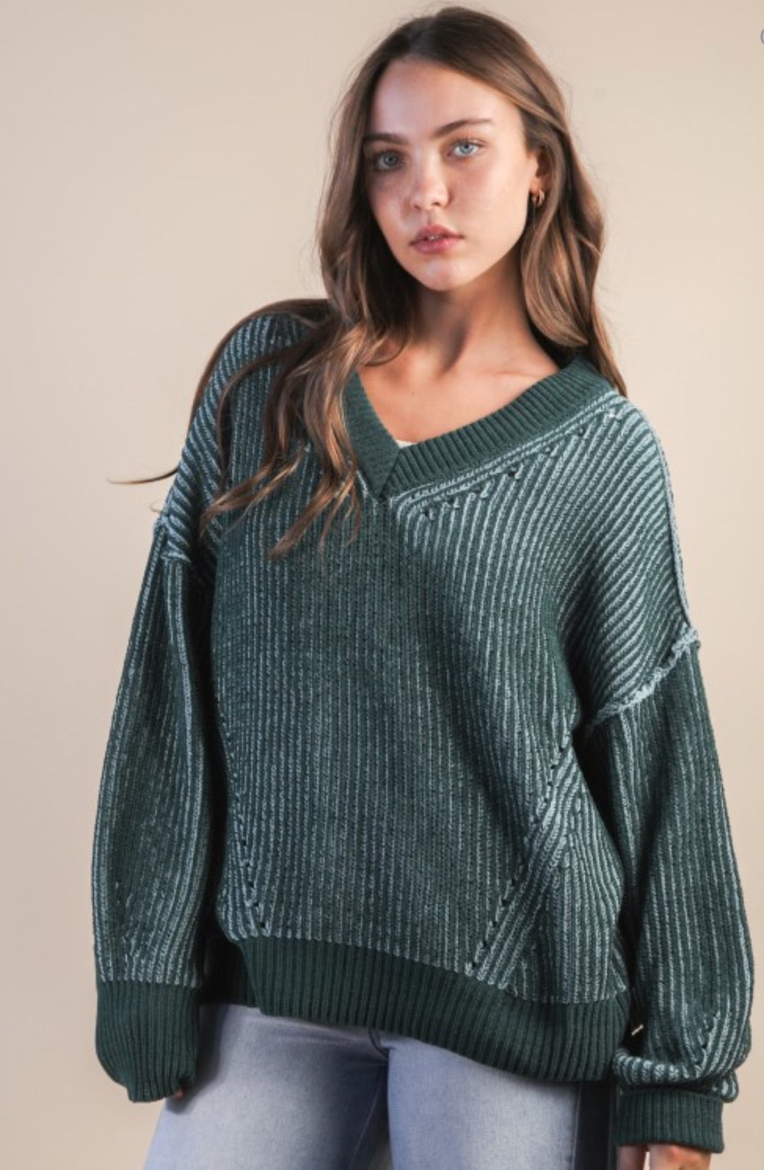 Two Tone V-Neck Sweater